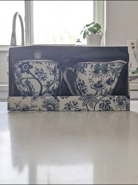 Grace Teaware Blue Floral Porcelain Tea Cups - Set of 2